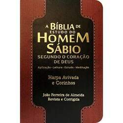 Bíblia de Estudo do Homem Sábio ARC Letra Gigante C/ Harpa e Corinhos Capa Luxo Bordô e Preto