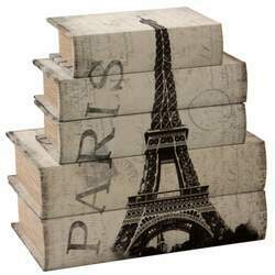 Conjunto de livro de madeira decorativa Torre Eiffel 5 peças