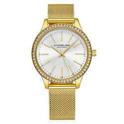 Relógio Eleganza 4044 35mm com mostrador prateado e pulseira em ouro amarelo da marca Stuhrling