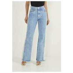 Calça Jeans Feminina Wide com Destroyed na Lateral - DZ20573