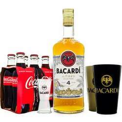 Cuba Cocktail Combo - Rum Bacardi Añejo 4 Anos 750ml 6 Coca-Cola 250ml Dosador Acrílico 2 Copos Bacardi