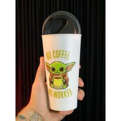 Copo Buck Para Café Grogu Baby Yoda The Child No Coffee No Workee: Mandaloriano Star Wars Disney Branco 400ml