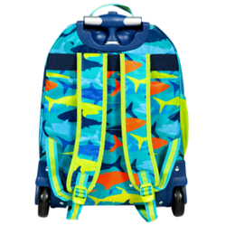 mochila de rodinha escolar infantil tubarão colorido tip top