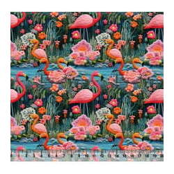 Tecido Tricoline Flamingo Bordado Color 02 3D - 81376