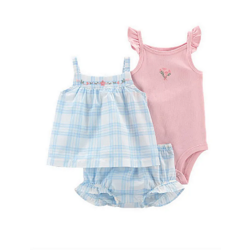 Conjunto Carter's - Body, blusa e short - Azul/ Rosa