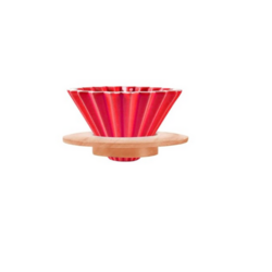 Suporte Para Filtro Cerâmica Origami Base Madeira (Dripper) Vermelho