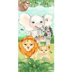 Painel Vertical de Lona Animais Safari Leãozinho Cute Aquarela 100x200cm