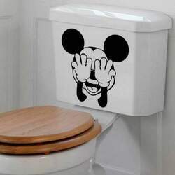 (54) Adesivo de Banheiro para Vaso Acoplado Mickey Tapando os Olhos