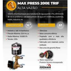 Pressurizador Rowa MAX PRESS 200 E 2,5CV Trifásico Até 6 banheiros