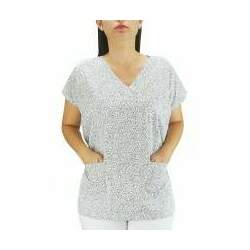 Blusa Scrubs Hospitalar Estampa Folhas (Modelo Bata) - Branca