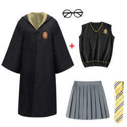 Kit Capa Uniforme Completo Infantil Lufa-Lufa Hufflepuff Hogwards: Harry Potter Fantasia Cosplay Tamanho Único - MKP