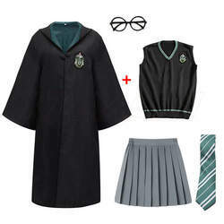 Kit Capa Uniforme Completo Infantil Sonserina Slytherin Hogwards: Harry Potter Fantasia Cosplay Tamanho Único - MKP