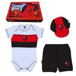 Uniforme Bebê Flamengo Body Shorts e Boné Bordado Oficial