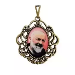 MD129617 - Medalha São Padre Pio de Pietrelcina Camafeu Ouro Velho - 4,5x4cm