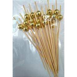 Palito Petiscos Bolinha Dourada Bambu 12cm - 20 unidades - Silver Festas - Rizzo Festas