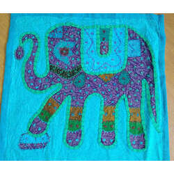 Capa de almofada indiana de algodão com estampa de elefantes azul