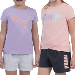 Conjunto Puma - 2 camisetas e 2 shorts esportivos (Rosa/Cinza)
