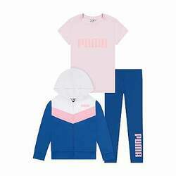 Conjunto Puma - Agasalho esportivo, calça legging e Camiseta - Azul/ Rosa/ Branco