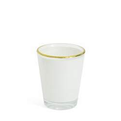 Copo de Mini Drink Curto em Vidro Cristal com Faixa Branca e Borda Dourada - 50ml
