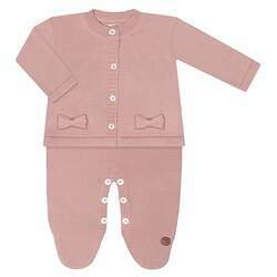 Jardineira c/ Casaco para bebê em tricot Rosa Blush - Mini & Co