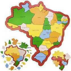 Quebra-cabeça Mapa do Brasil - Regiões, Estados e Capitais em Madeira New - 306