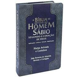 Bíblia de Estudo do Homem Sábio ARC Letra Gigante C/ Harpa e Corinhos Capa Luxo Azul Claro e Escuro