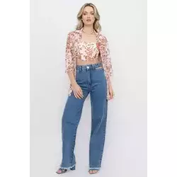 Calça Reta Jeans Recorte Lateral