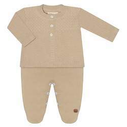 Jardineira c/ Casaco para bebê em tricot Caqui - Mini & Co