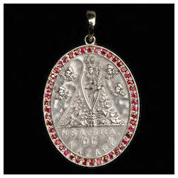 Medalha Nossa Senhora Nazaré em prata de lei cravejada Rubis