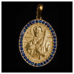 Medalha São Francisco Xavier em ouro 18K cravejada de Safiras