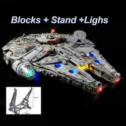 Réplica Bloco de Montar Millenium Falcon Com Led e Base: Star Wars 83 cm Compatível Com Lego Mega Saldão 2024 - MKP
