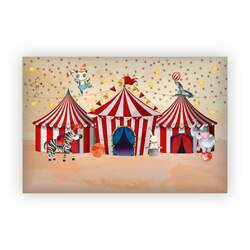 Painel de lona Circo vintage tendas animais aquarela - 300x200cm