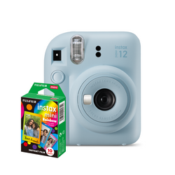 Combo Câmera Instantânea Fujifilm Instax Mini 12 Azul Candy Filme Fujifilm Instax Mini Rainbow 10 Fotos