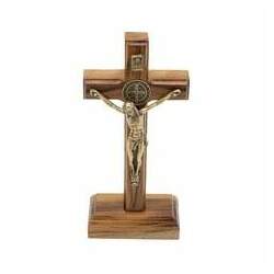 Crucifixo 12 cm - Parede e Mesa - Com Medalha de São Bento - Ouro Velho