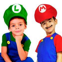 Chapeu Mario ou Luigi de Luxo com Aba pra Fantasia Infantil
