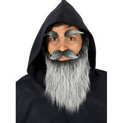 Barba, bigode e sobrancelhas de idoso cinzentas para homem