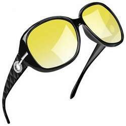 Óculos de Sol Feminino com Proteção UV, Joopin A15, Preto e Amarelo