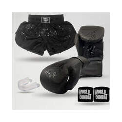 Kit: Luva World Combat Shock Black Black Short Bucal Bandagem