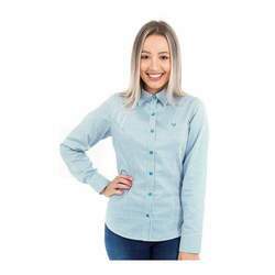 Camisa Xadrez Azul e Branco Feminina Manga Longa V