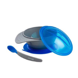 kit prato bowl com ventosa e colher colors azul clingo