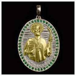 Medalha Santo Antonino em prata de lei cravejada Esmeraldas Mista