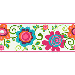Faixa de Papel de Parede Floral Colorido - Coleção Girl Power 3955 4,57 metros Cola Grátis