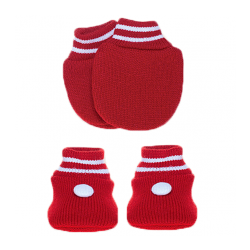 Kit RM Tricot 01 Par De Sapato E 01 Par De Luva Vermelho Tricô Tricart Baby RN