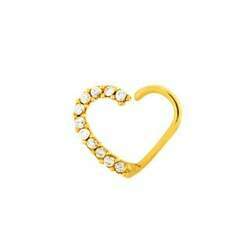 Piercing de ouro 18k coração com pedras cravejadas