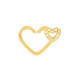 Piercing de ouro 18k cartilagem coração com pedras
