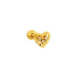 Piercing de ouro 18k de orelha coração com pedras