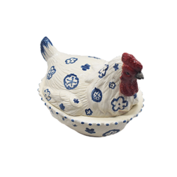 Bowl com tampa G galinha branca e azul