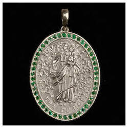 Medalha Nossa Senhora Rosário em prata de lei cravejada Esmeraldas