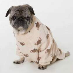 Pijama Para Pet Fleece Estampado Hot Dog Bege Claro