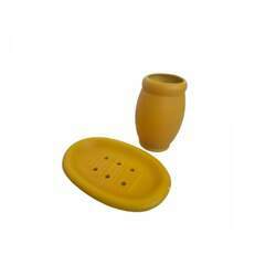 Kit para Banheiro em Cerâmica 2 Peças Decorativo Amarelo